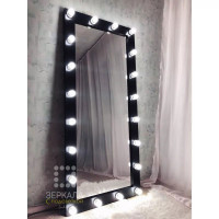 Гримерное зеркало с подсветкой из массива сосны черное 180х80 20 ламп