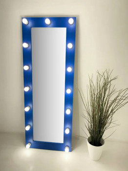 Синее гримерное зеркало с подсветкой 160х60