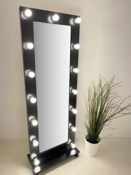 Черное гримерное зеркало с подсветкой на подставке 170х60