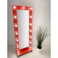 Красное гримерное зеркало с подсветкой на подставке 165х60 см