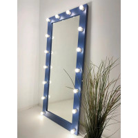 Гримерное зеркало с подсветкой в раме синего цвета 175х80