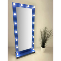 Синее гримерное зеркало с подсветкой на подставке 180х80