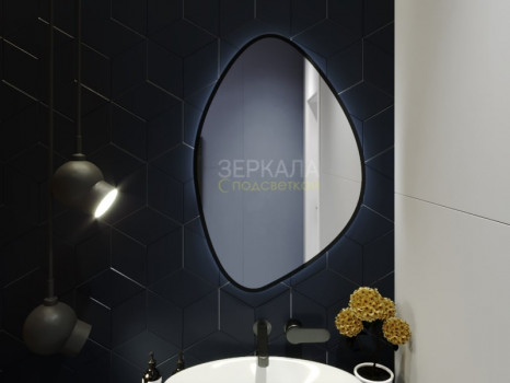Зеркало с парящей подсветкой для ванной комнаты в черной рамке Васто Блэк