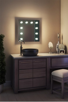Зеркало в ванную комнату с подсветкой лампочками Ария 50 на 50 см